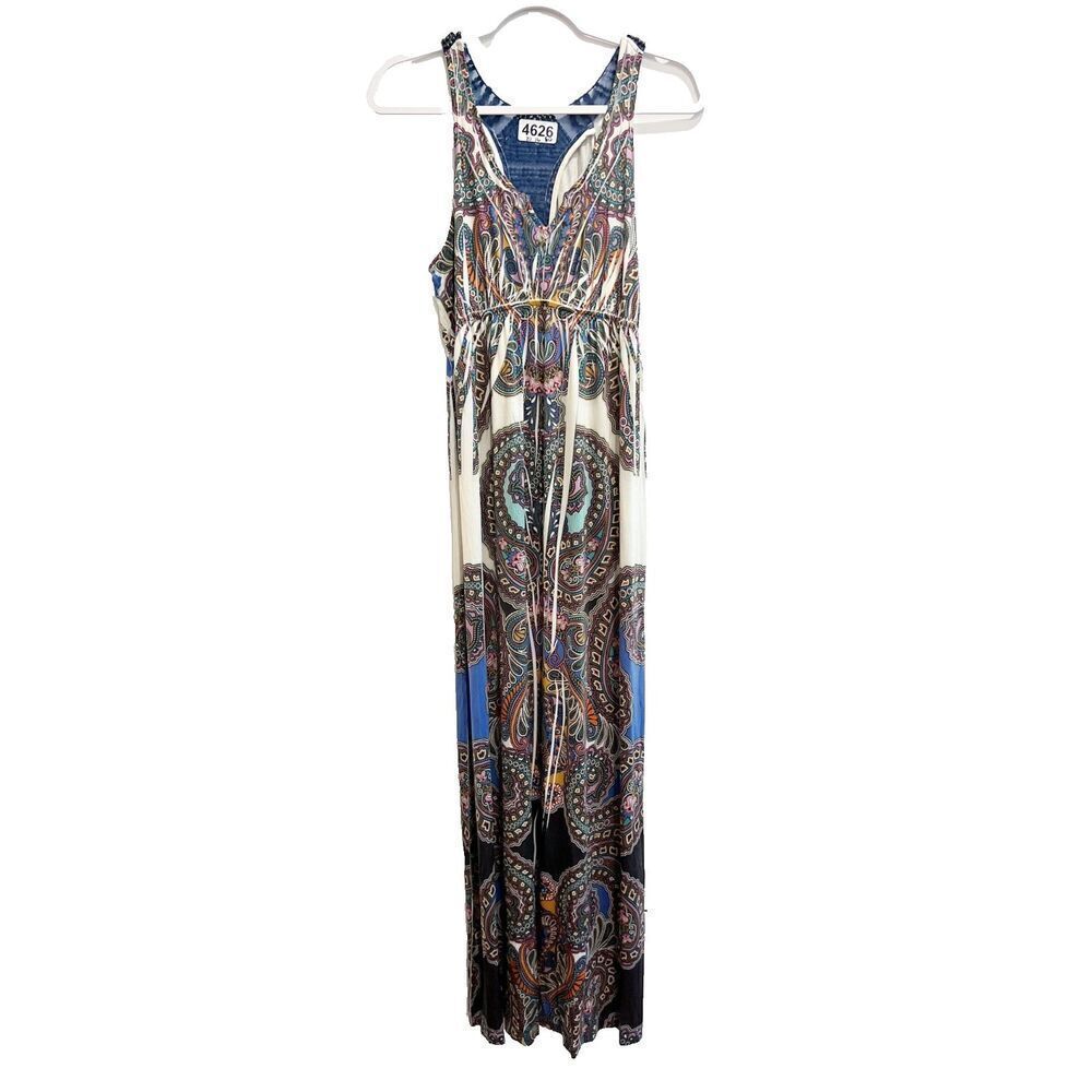Boston Proper Womens Multicolor Maxi Dress M Pullover Beaded Paisley Boho Slinky